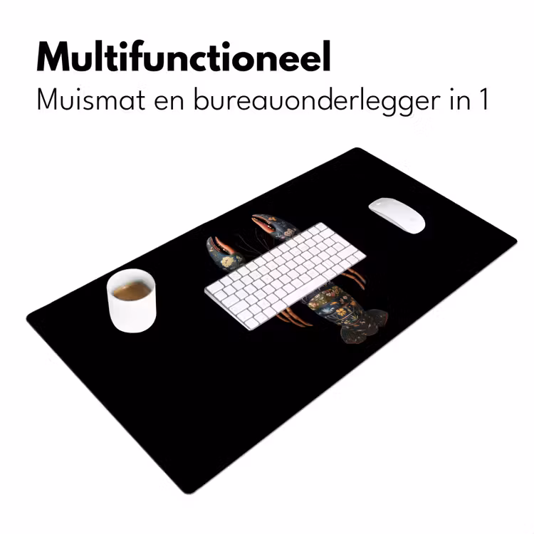 Kreeft - Zwart - Bloemenpatroon - Artistiek Muismat XXL klein -sfeer4