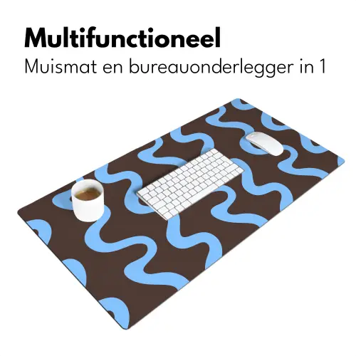 Kronkelende lijnen - Blauw - Bruin - Minimalistisch Muismat XXL klein 681 -sfeer4