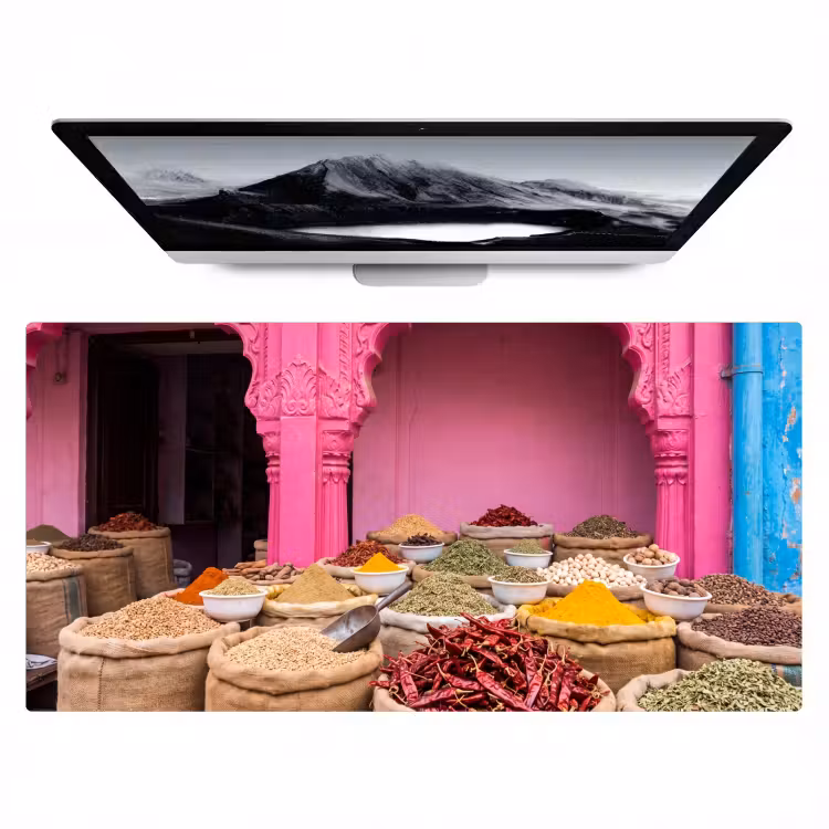 Bureau onderlegger - Kruiden - Markt - Roze - Kruiden - Markt - Roze Muismat XXL klein