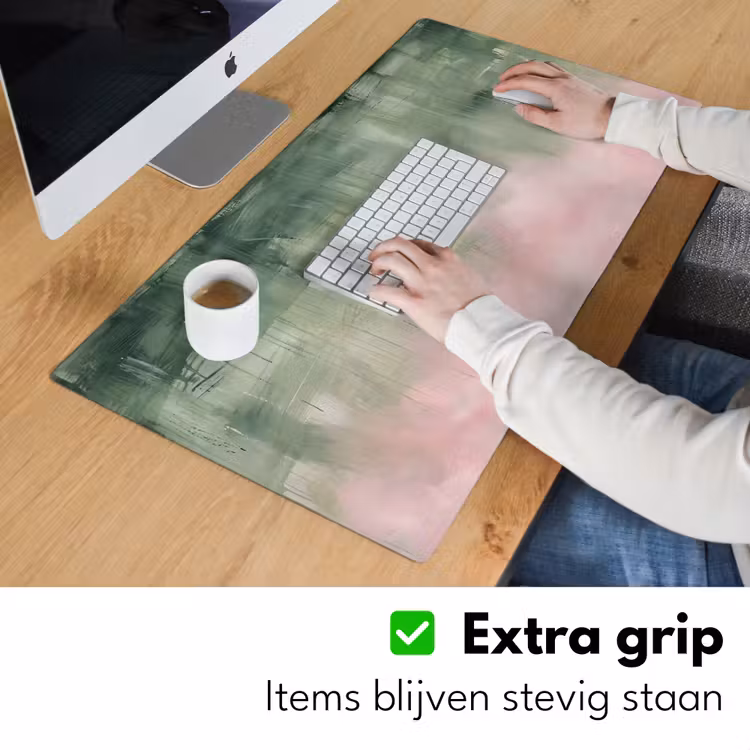 Kunst - Abstract - Modern - Groen - Roze Muismat XXL klein -sfeer3
