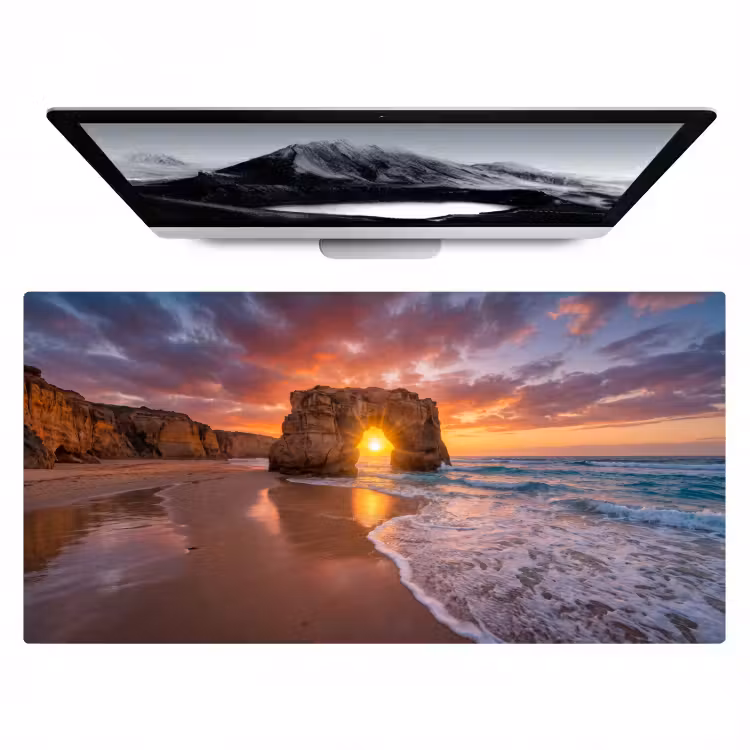 Kust - Rots - Zonsondergang - Zee - Natuur Muismat XXL klein -zzz3d