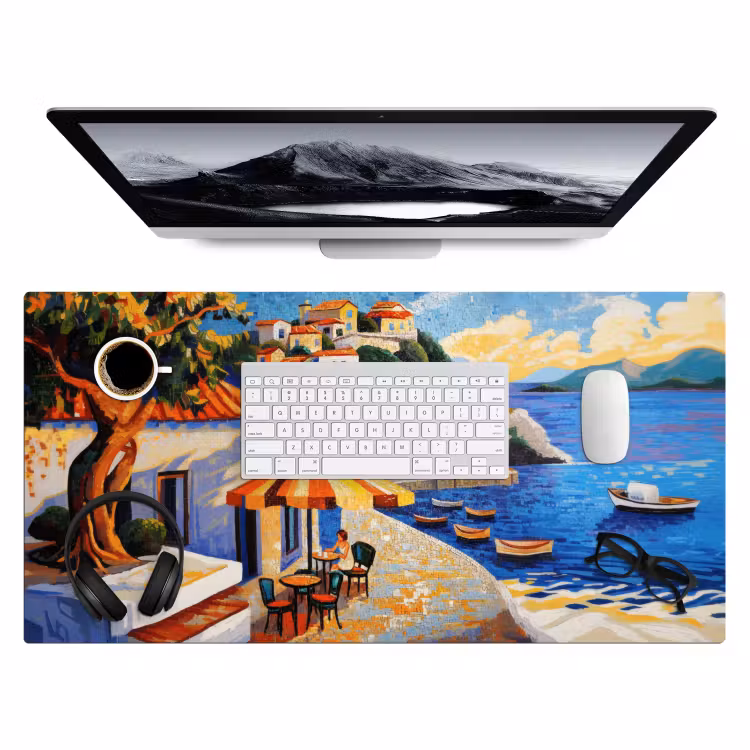 Kustdorp - Huisjes - Mozaïek - Zee Muismat XXL klein -3d