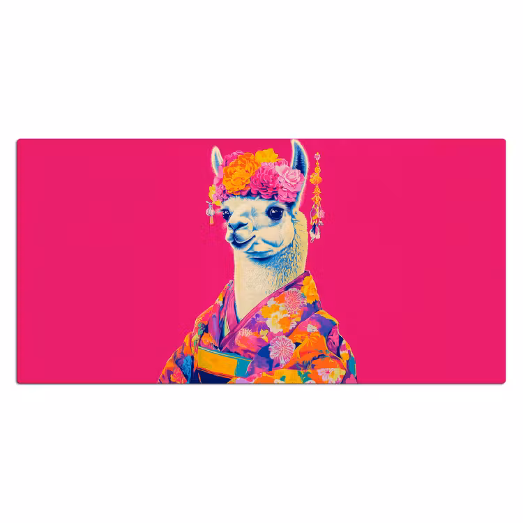 Lama - Kimono - Bloemenkrans - Felroze Muismat XXL klein -3d_leeg