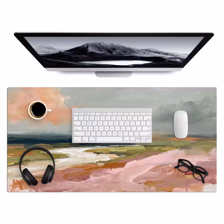 Landschap - Rivier - Abstract - Roze - Groen Muismat XXL klein -3d