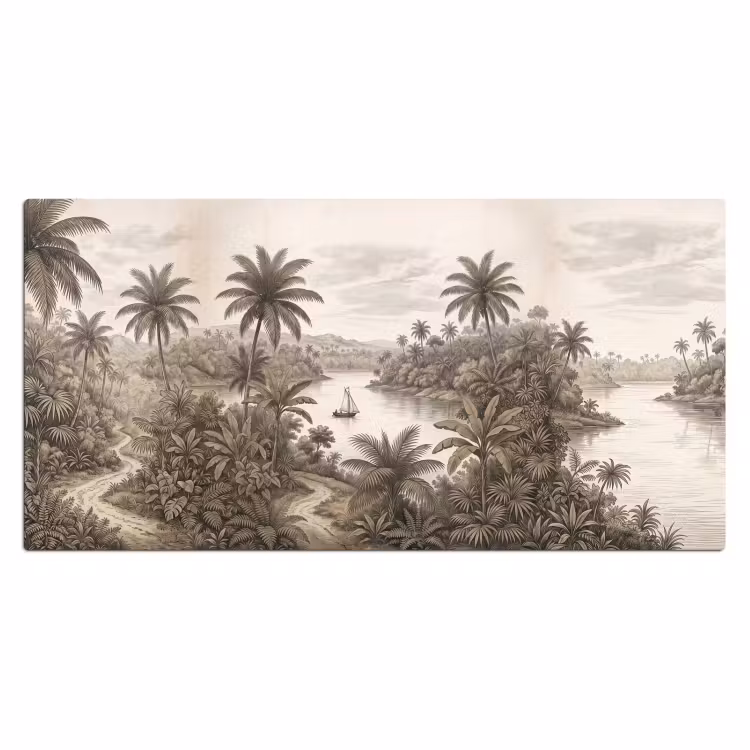 Landschap - Rivier - Boot - Tropisch - Vintage Muismat XXL klein -3d_leeg