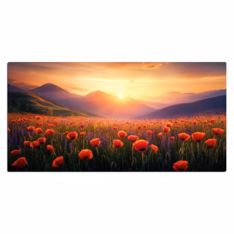 Landschap - Zonsondergang - Bloemenveld Muismat XXL klein -3d_leeg