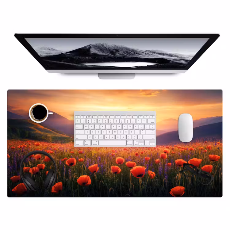 Landschap - Zonsondergang - Bloemenveld Muismat XXL klein -3d