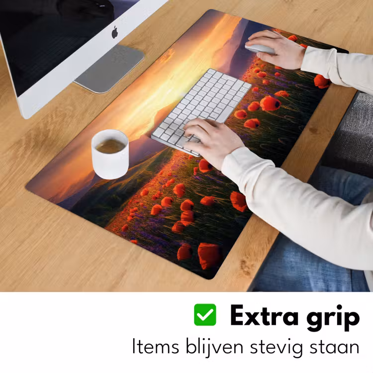 Landschap - Zonsondergang - Bloemenveld Muismat XXL klein -sfeer3