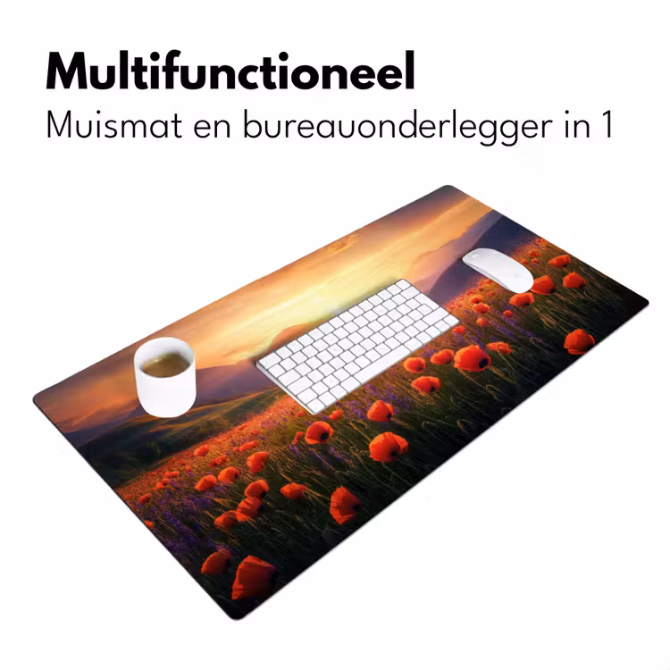Landschap - Zonsondergang - Bloemenveld Muismat XXL klein -sfeer4