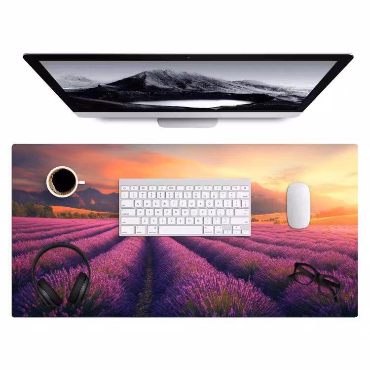 Lavendelveld - Zonsondergang - Paars Muismat XXL klein -3d