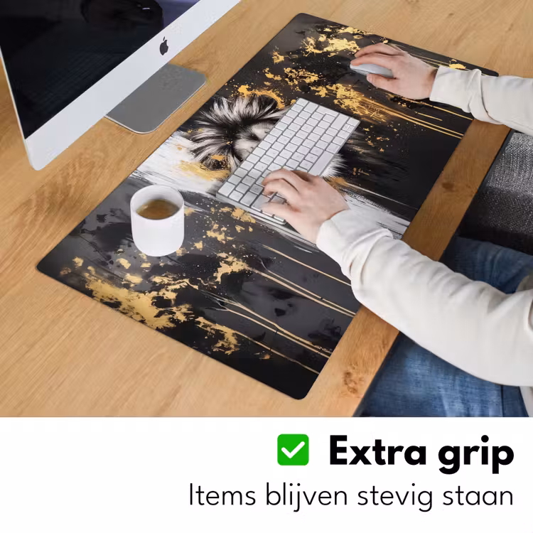 Leeuw - Portret - Verfspatten - Grijs Muismat XXL klein -sfeer3
