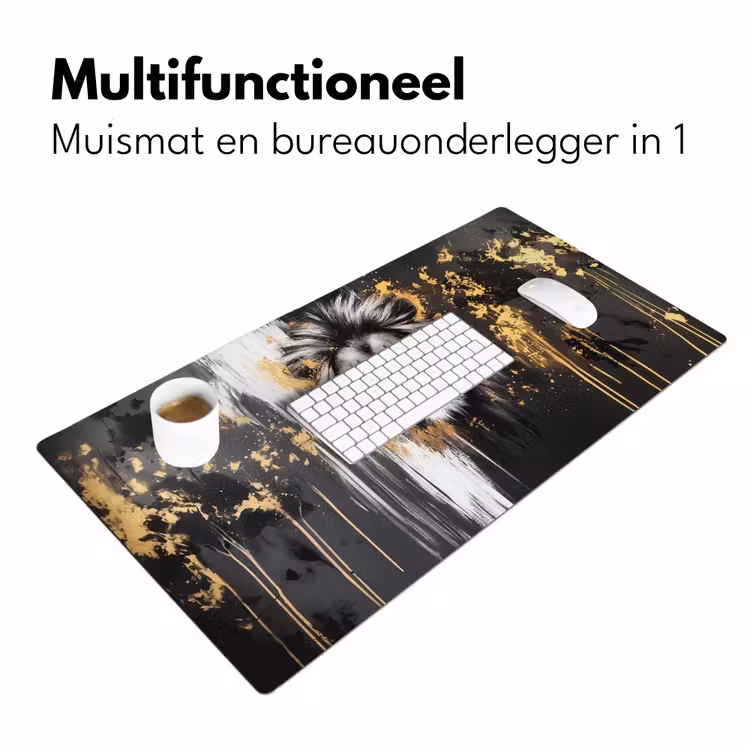 Leeuw - Portret - Verfspatten - Grijs Muismat XXL klein -sfeer4