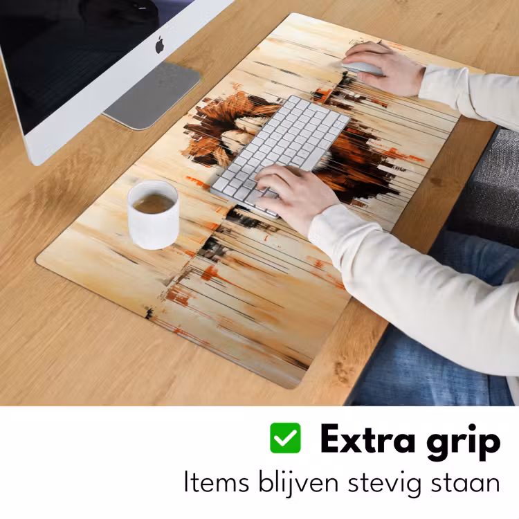 Leeuwenkop - Lijnen - Crème Muismat XXL klein -sfeer3