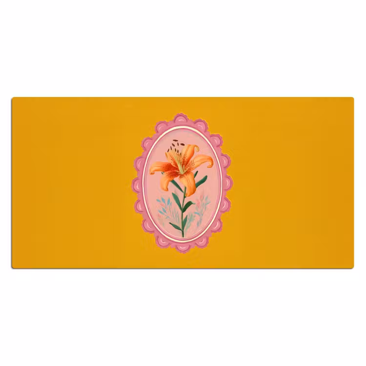 Lelie - Oranje - Lijst - Ovaal Muismat XXL klein -3d_leeg