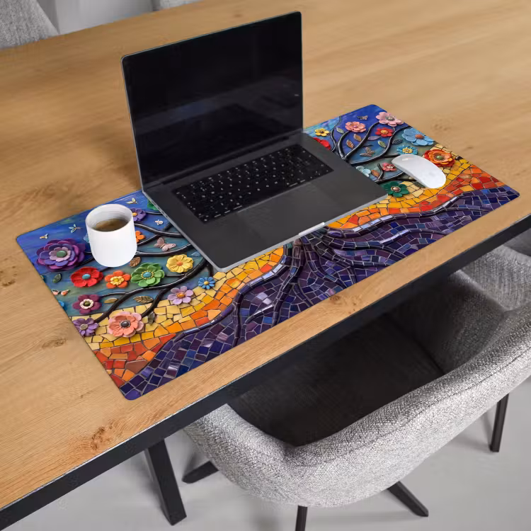 Levensboom - Mozaïek - Bloemen - Kleurrijk - Vrolijk Muismat XXL klein -sfeer1