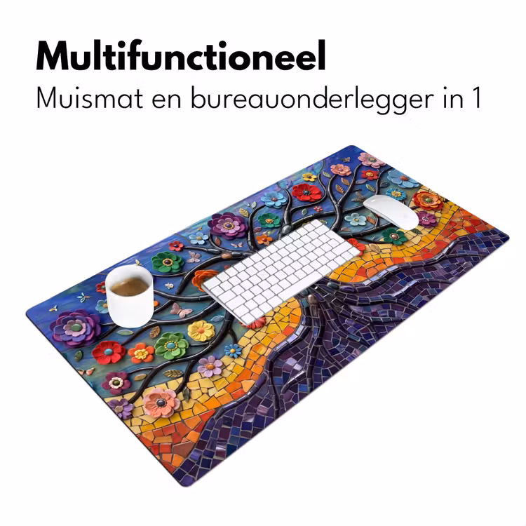 Levensboom - Mozaïek - Bloemen - Kleurrijk - Vrolijk Muismat XXL klein -sfeer4
