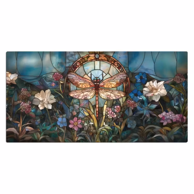 Libelle - Mozaïek - Bloemen - Kleurrijk Muismat XXL klein -3d_leeg