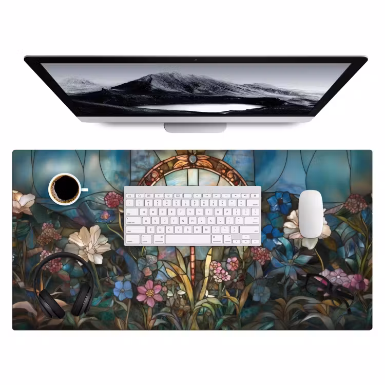 Libelle - Mozaïek - Bloemen - Kleurrijk Muismat XXL klein -3d
