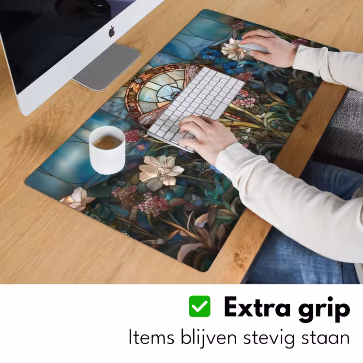 Libelle - Mozaïek - Bloemen - Kleurrijk Muismat XXL klein -sfeer3