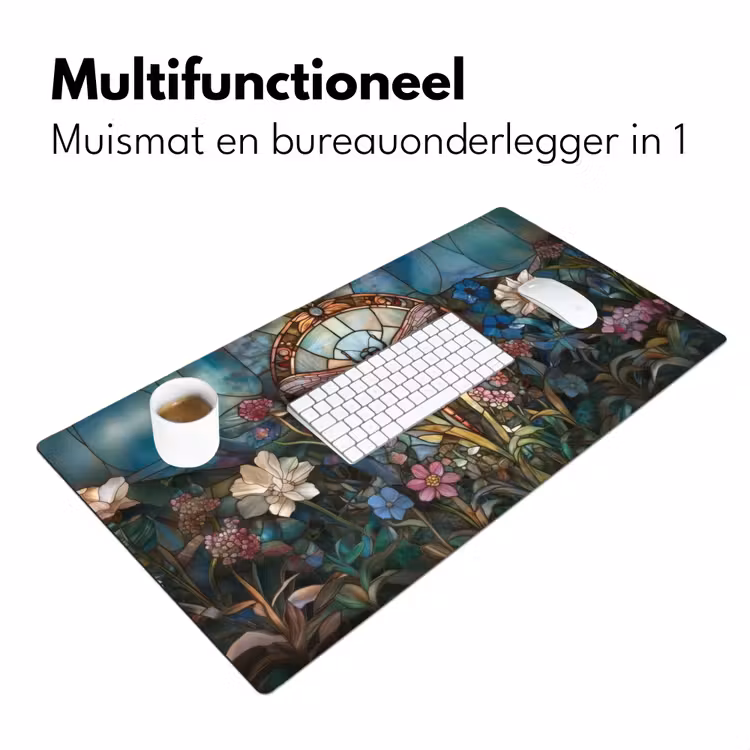 Libelle - Mozaïek - Bloemen - Kleurrijk Muismat XXL klein -sfeer4