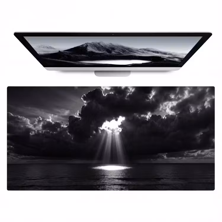 Licht - Wolken - Zee - Zwart-wit - Natuur Muismat XXL klein -zzz3d