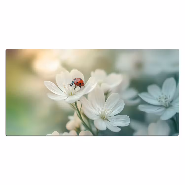 Lieveheersbeestje - Bloemen - Wit Muismat XXL klein -3d_leeg