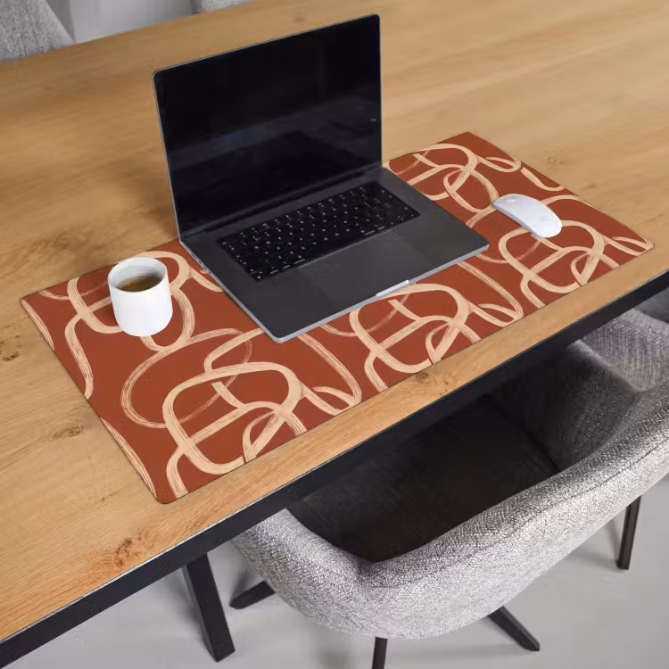 Lijnen - Abstract - Organisch - Terracotta - Crème Muismat XXL klein 681 -sfeer1