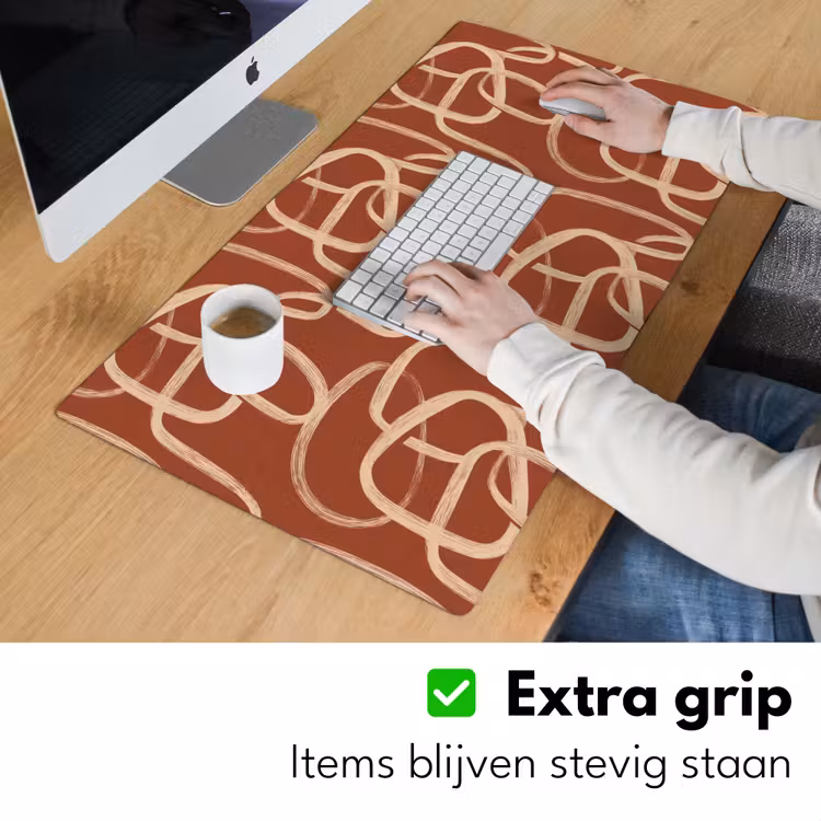 Lijnen - Abstract - Organisch - Terracotta - Crème Muismat XXL klein 681 -sfeer3
