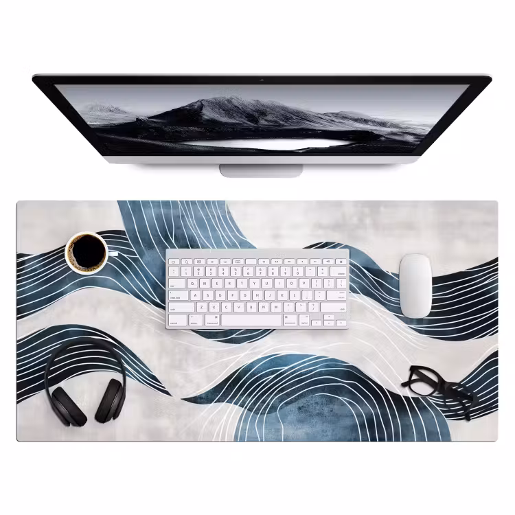 Lijnen - Golven - Abstract - Blauw Muismat XXL klein -3d