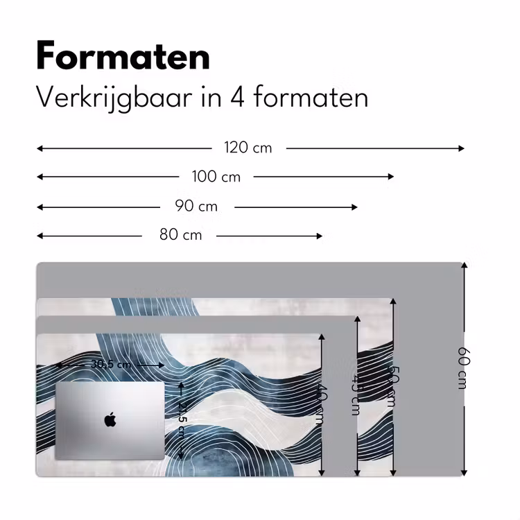 Lijnen - Golven - Abstract - Blauw Muismat XXL klein -sfeer5