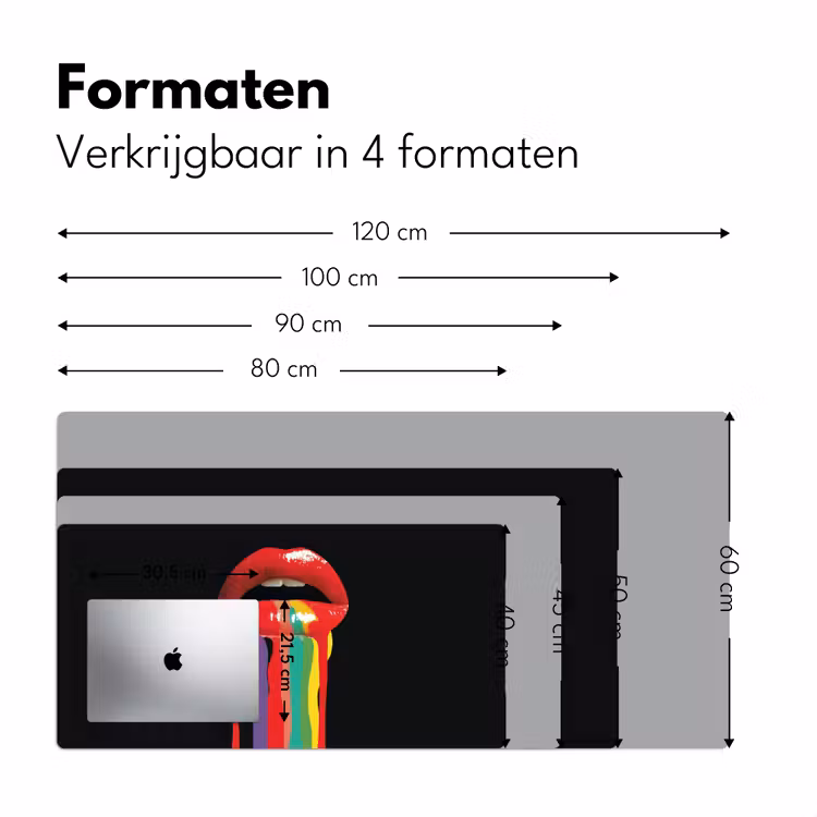 Lippen - Kleuren - Zwart Muismat XXL klein -sfeer5