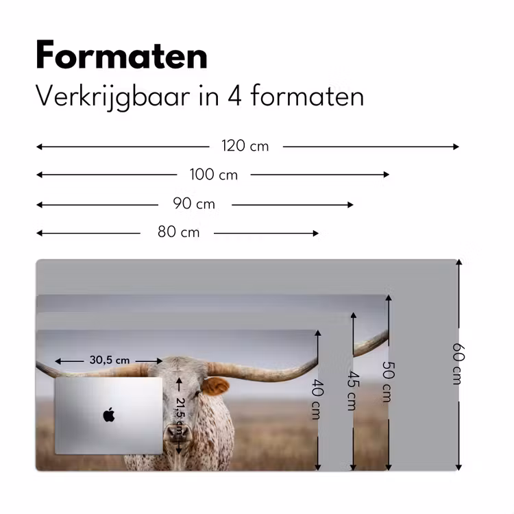 Longhorn - Grasveld - Dier Muismat XXL klein -sfeer5