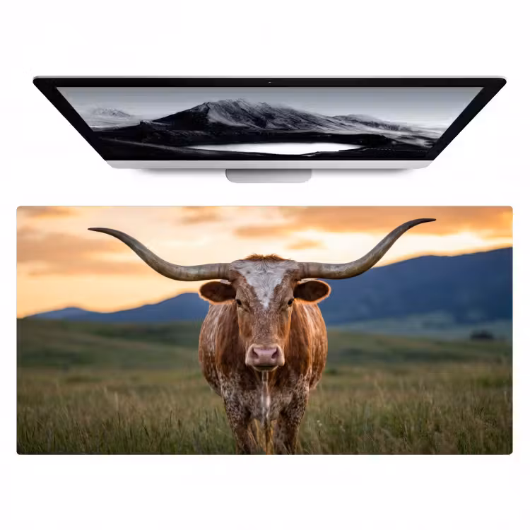 Longhorn - Landschap - Zonsondergang Muismat XXL klein -zzz3d