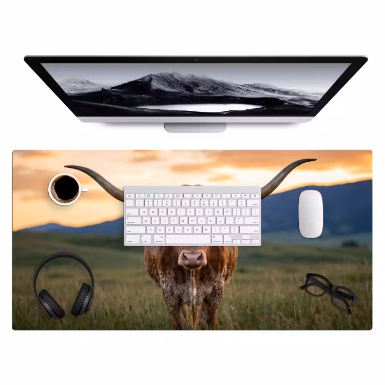 Longhorn - Landschap - Zonsondergang Muismat XXL klein -3d