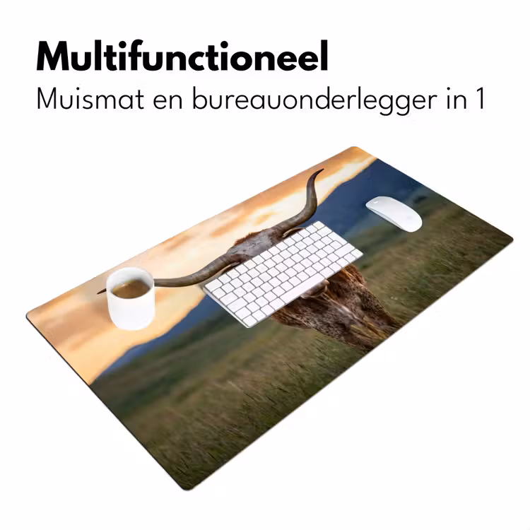 Longhorn - Landschap - Zonsondergang Muismat XXL klein -sfeer4