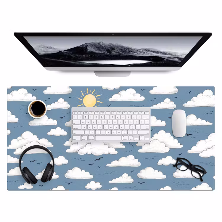 Lucht - Zon - Wolken - Natuur - Blauw Muismat XXL klein -3d