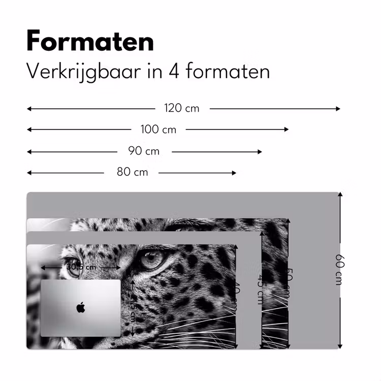 Luipaard - Zwart - Wit - Oog Muismat XXL klein -sfeer5