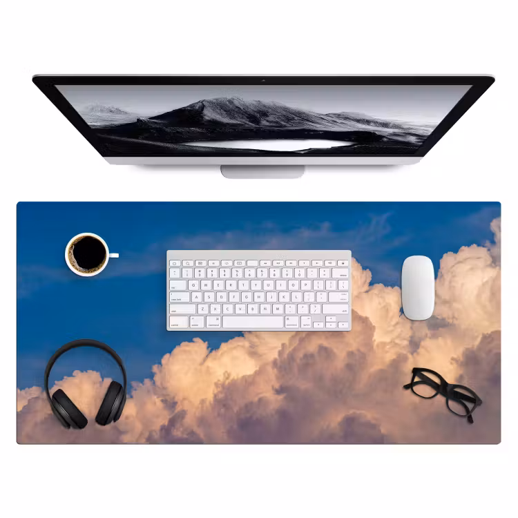 Maan - Wolken - Natuur - Oranje Muismat XXL klein -3d