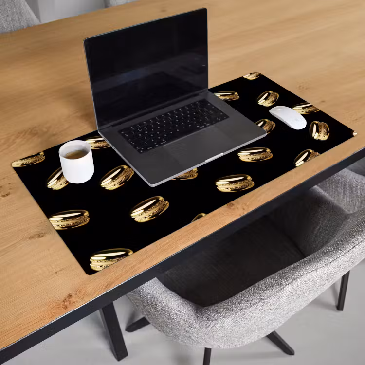 Macarons - Patroon - Goud - Zwart Muismat XXL klein -sfeer1