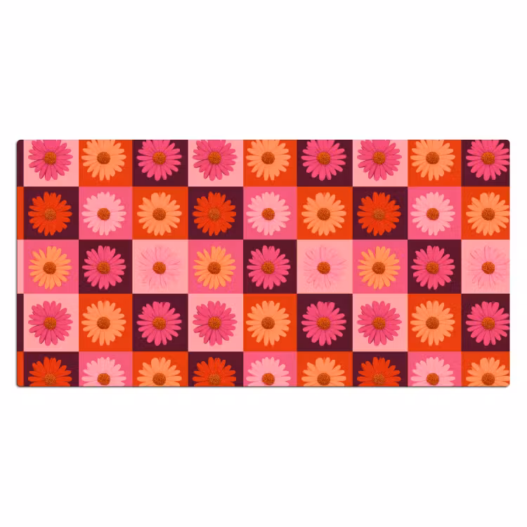 Madeliefjes - Dambord - Retro - Roze - Oranje Muismat XXL klein 681 -3d_leeg