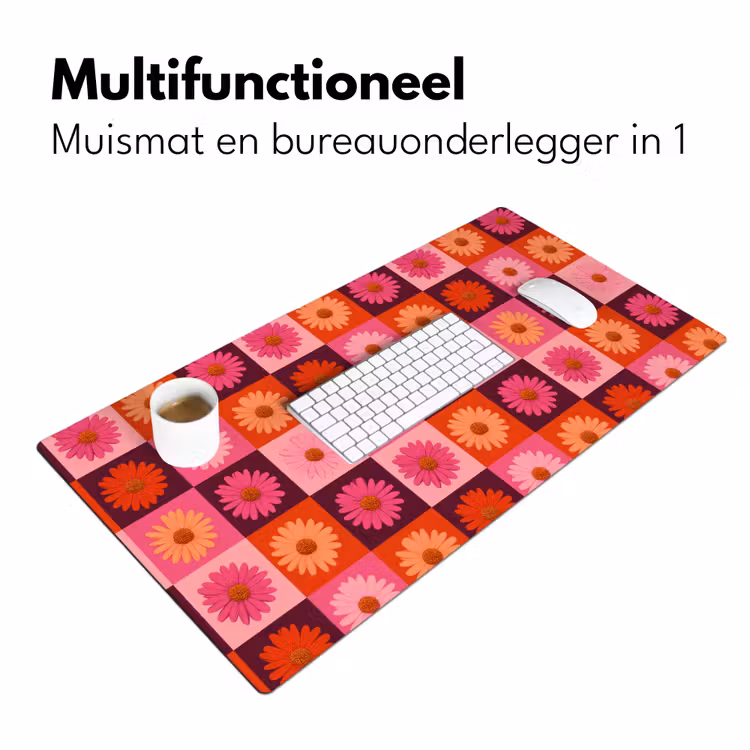 Madeliefjes - Dambord - Retro - Roze - Oranje Muismat XXL klein 681 -sfeer4