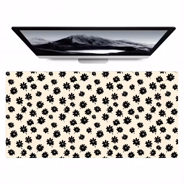 Madeliefjes - Grafisch - Zwart - Beige Muismat XXL klein 681 -zzz3d