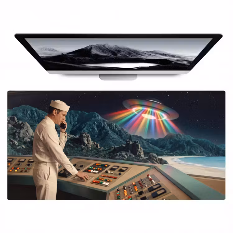 Bureau onderlegger - Man - Controlekamer - Strand - Man - Controlekamer - Strand Muismat XXL klein