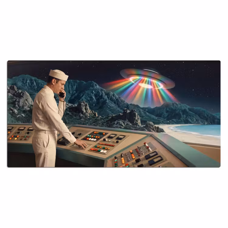 Bureau onderlegger - Man - Controlekamer - Strand - Man - Controlekamer - Strand Muismat XXL klein