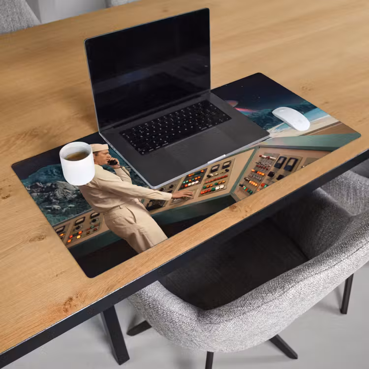 Bureau onderlegger - Man - Controlekamer - Strand - Man - Controlekamer - Strand Muismat XXL klein