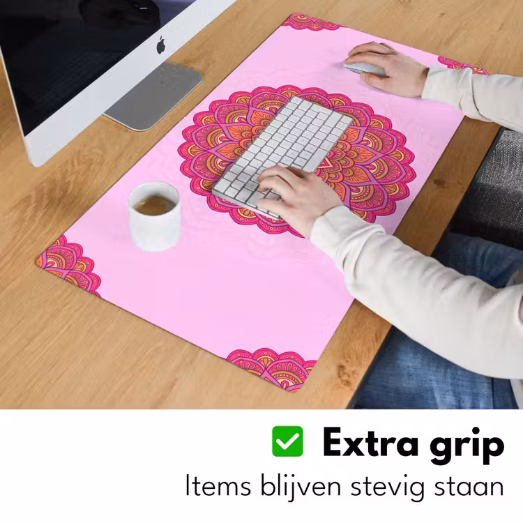 Mandala - Cirkel - Spiritueel - Oosters - Roze Muismat XXL klein -sfeer3