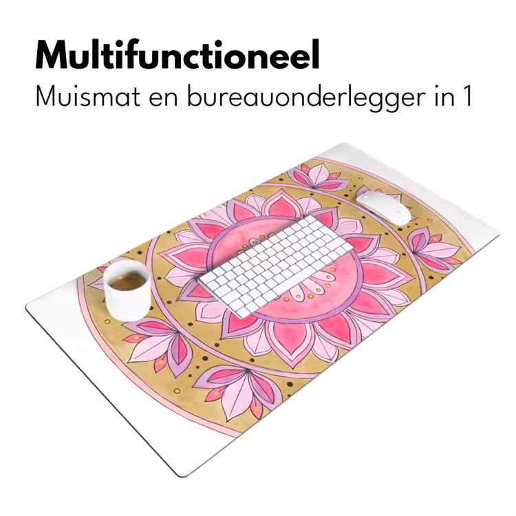 Mandala - Patroon - Kunst - Aquarel - Roze Muismat XXL klein -sfeer4