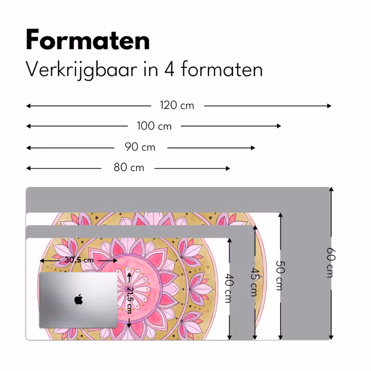 Mandala - Patroon - Kunst - Aquarel - Roze Muismat XXL klein -sfeer5