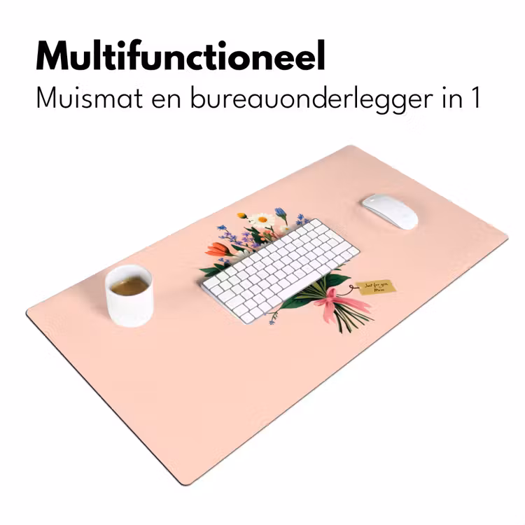 Margrieten - Boeket - Strikje - Roze Muismat XXL klein -sfeer4