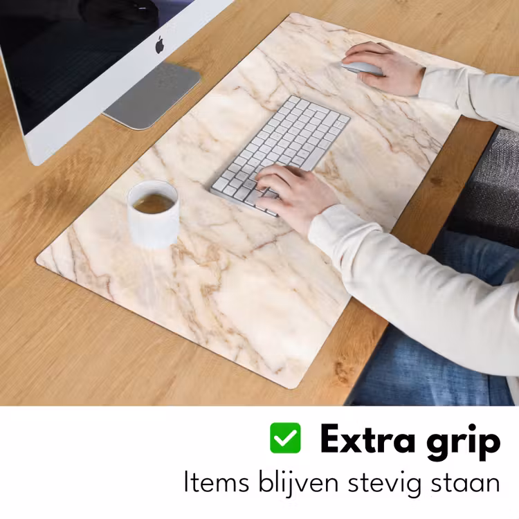 Marmer - Ader - Abstract - Wit - Goud Muismat XXL klein -sfeer3